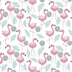 Miniatura fototapety Różowe flamingi i liście palmowe