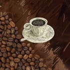 Miniatura fototapety Filiżanka kawy z ziarnami