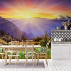 Miniatura fototapety Górski krajobraz o wschodzie słońca we wnętrzu kuchni