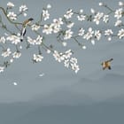 Miniatura fototapety Gałąź magnolii z górskim tłem