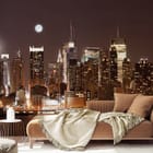 Miniatura fototapety Nocna panorama z wieżowcami we wnętrzu salonu