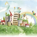 Miniatura fototapety Kolorowe Budynki z Tęczą