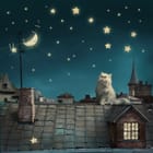 Miniatura fototapety Kot na dachu pod gwiazdami