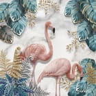 Miniatura fototapety Różowe flamingi i liście