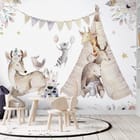 Miniatura fototapety Zwierzęta w tipi i na łące - aranżacja w pokoju dziecka