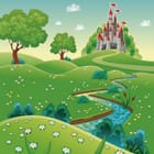 Miniatura fototapety Zamek na wzgórzu z flagami