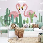 Miniatura fototapety Flamingi wśród kaktusów - aranżacja w pokoju dziecka