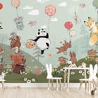 Miniatura fototapety Zwierzęta z balonami na łące - aranżacja w pokoju dziecka