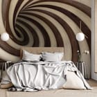 Miniatura fototapety Spiralny Tunel w Drewnianych Tonach we wnętrzu sypialni