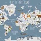 Miniatura fototapety Mapa świata dla dzieci z zwierzętami