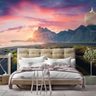 Miniatura fototapety Góry oświetlone zachodzącym słońcem - aranżacja w sypialni