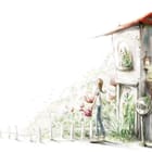 Miniatura fototapety Kobieta z konewką w ogrodzie