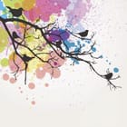 Miniatura fototapety Ptaki na Gałęzi z Akwarelowym Tłem