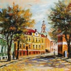 Miniatura fototapety Jesienna ulica z kolorowymi budynkami