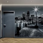 Miniatura fototapety Panorama miasta nocą z lampą we wnętrzu przedpokoju