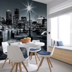 Miniatura fototapety Panorama miasta nocą z lampą we wnętrzu kuchni