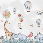 Miniatura fototapety Zwierzęta z balonami na niebie