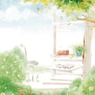 Miniatura fototapety Ławka z książką i radiem wśród zieleni