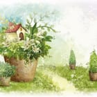 Miniatura fototapety Domek w doniczce z kwiatami