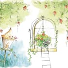 Miniatura fototapety Domek dla ptaków i okno z kwiatami