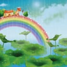 Miniatura fototapety Tęcza z domkami na szczycie