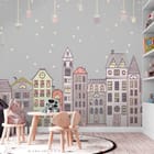 Miniatura fototapety Kolorowe Kamienice z Księżycem - aranżacja w pokoju dziecka
