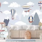 Miniatura fototapety Balony nad górami w pastelach - aranżacja w pokoju dziecka