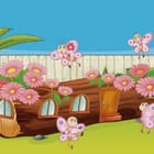 Miniatura fototapety Domek w Pniu Drzewa z Kwiatami