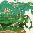 Miniatura fototapety Mapa świata z dinozaurami - jakość wydruku i struktura materiału