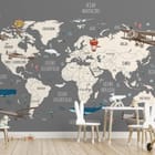 Miniatura fototapety Mapa świata z samolotami i balonami - aranżacja w pokoju dziecka