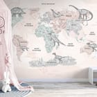 Miniatura fototapety Mapa świata z dinozaurami dla dzieci - aranżacja w pokoju dziecka