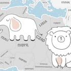 Miniatura fototapety Mapa świata z rysunkowymi zwierzętami - realne zdjęcie w rolce