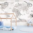 Miniatura fototapety Mapa świata z dinozaurami dla dzieci - aranżacja w pokoju dziecka