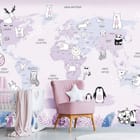 Miniatura fototapety Mapa świata z rysunkowymi zwierzętami - aranżacja w pokoju dziecka