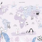 Miniatura fototapety Mapa świata z rysunkowymi zwierzętami