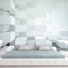 Miniatura fototapety Trójwymiarowe białe sześciany we wnętrzu sypialni