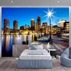 Miniatura fototapety Panorama miasta nocą nad wodą we wnętrzu pokoju nastolatka