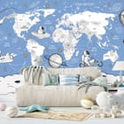 Miniatura fototapety Astronauci i mapa świata dla dzieci - aranżacja w pokoju dziecka