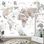 Miniatura fototapety Mapa świata z balonami i zwierzętami - aranżacja w pokoju dziecka