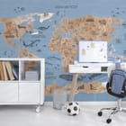 Miniatura fototapety Mapa świata dla dzieci z rysunkami zwierząt - aranżacja w pokoju dziecka