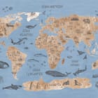 Miniatura fototapety Mapa świata dla dzieci z rysunkami zwierząt
