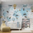 Miniatura fototapety Mapa świata z balonami dla dzieci - aranżacja w pokoju dziecka