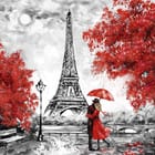 Miniatura fototapety Para pod parasolem w parku Paryża