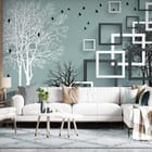 Miniatura fototapety Geometryczne drzewa na jasnym tle - aranżacja w salonie