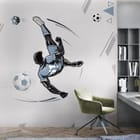 Miniatura fototapety Piłkarz w przewrotce na jasnym tle - aranżacja w pokoju nastolatka