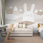 Miniatura fototapety Uśmiechnięty królik w górach - aranżacja w pokoju dziecka