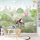 Miniatura fototapety Panda na rowerze z balonami - aranżacja w pokoju dziecka