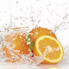 Miniatura fototapety Pomarańcze w wodzie na jasnym tle
