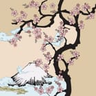 Miniatura fototapety Sakura i góra w chmurach