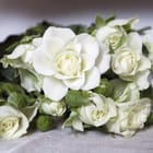 Miniatura fototapety Bukiet białych róż na tkaninie